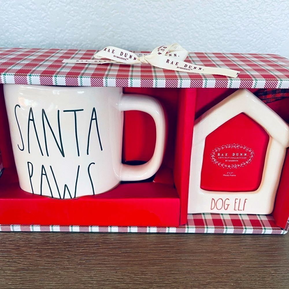 Rae Dunn Santa Paws Dog Elf Coffee Mug Picture Frame Christmas Gift Set